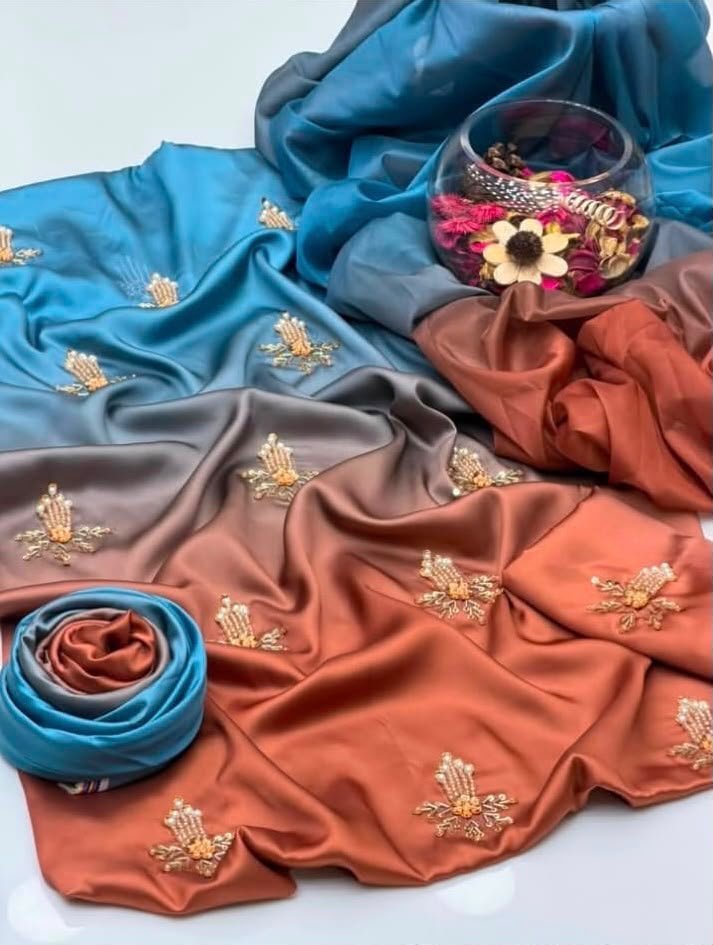 Premium Shamoze Silk Tie & Dye 3-Piece Suit (Teal Blue & Rust) — alternate view
