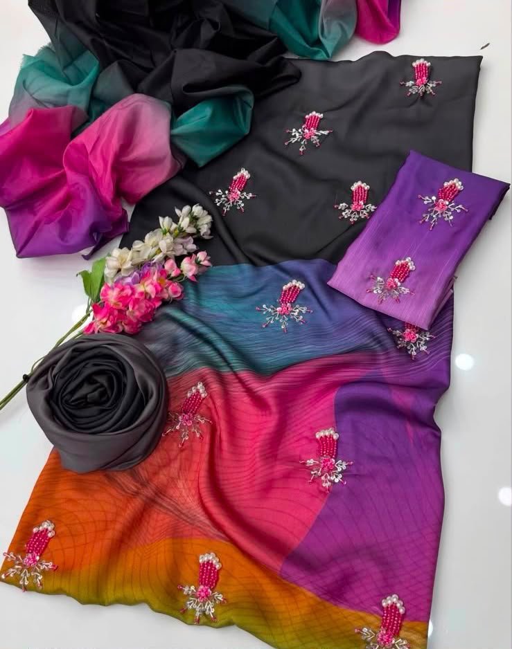 Premium Shamoze Silk Tie & Dye 3-Piece Suit (Black & Vibrant Multi-Color) — alternate view
