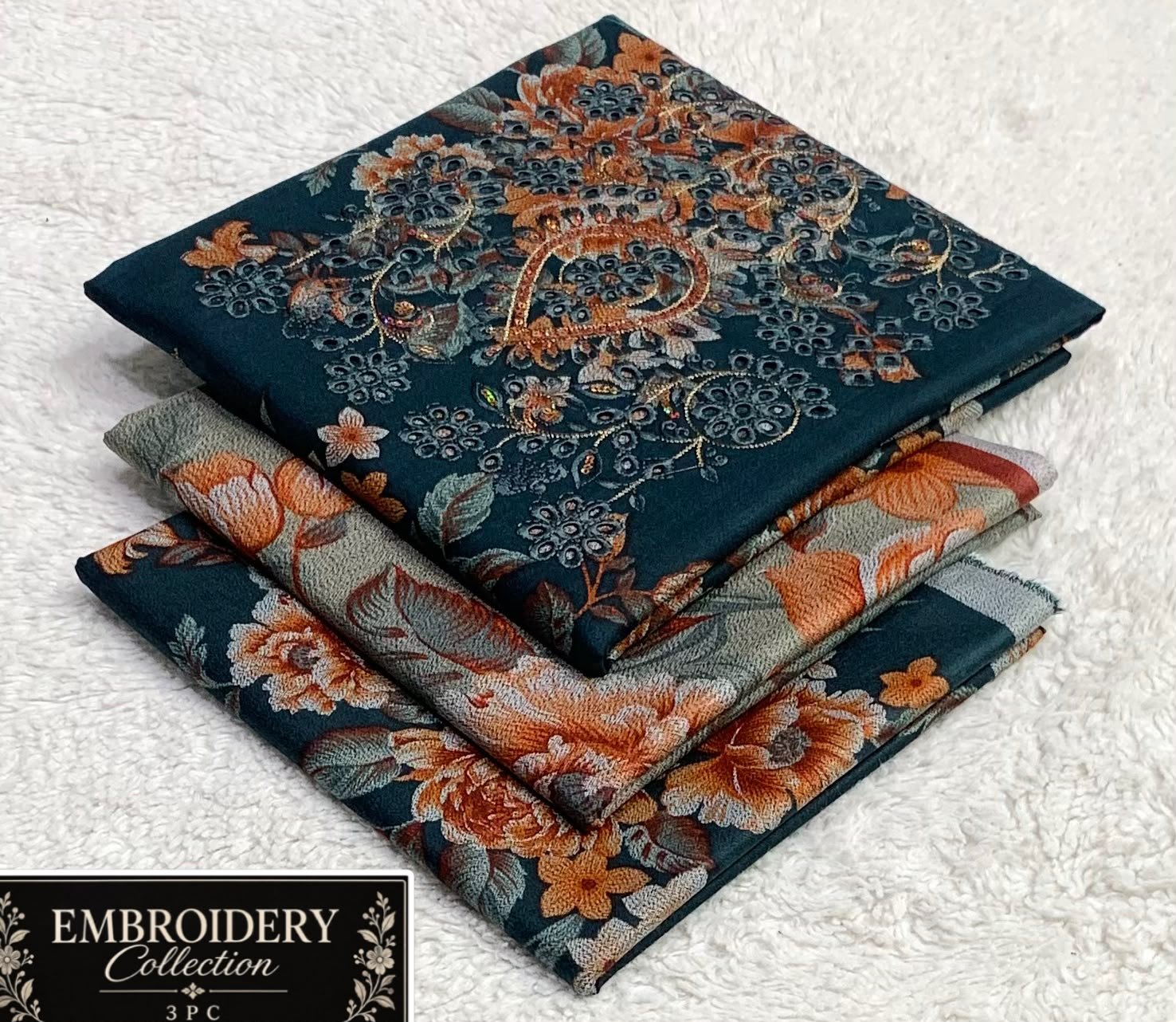 Maria.B Dhanak Neck Embroidery 3PC – Teal