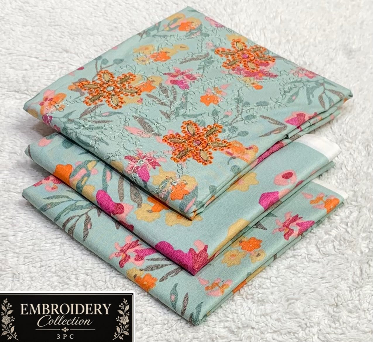 Maria.B Dhanak Neck Embroidery 3PC – Mint Green