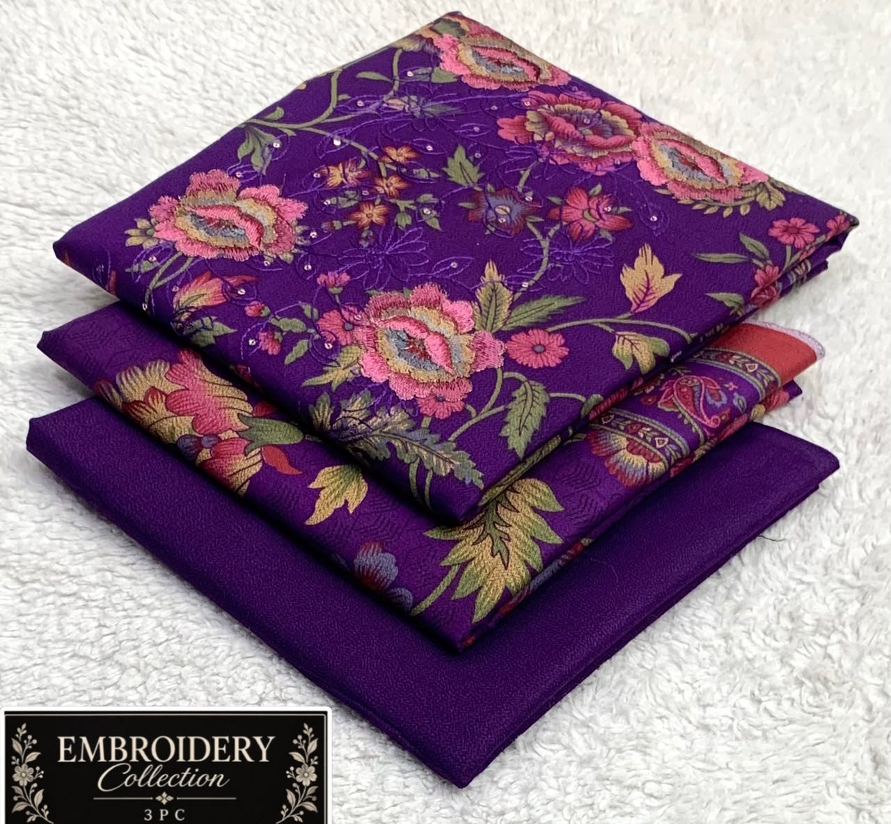 Maria.B Dhanak Neck Embroidery 3PC – Plum