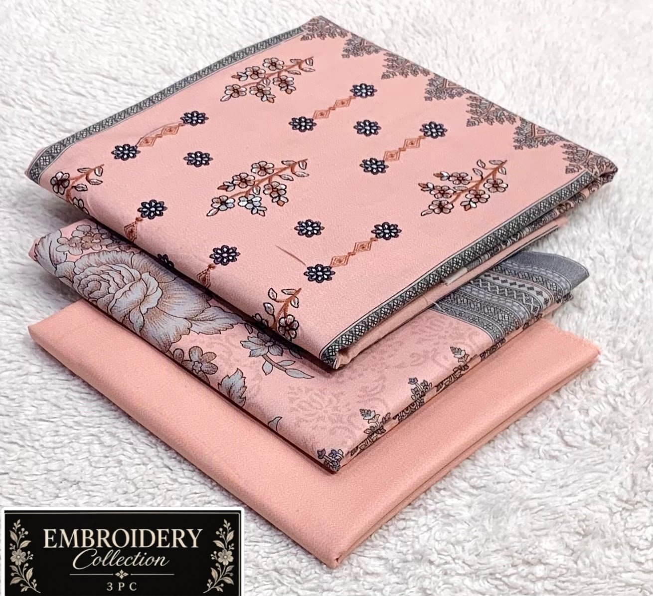 Maria.B Dhanak Neck Embroidery 3PC – Peach