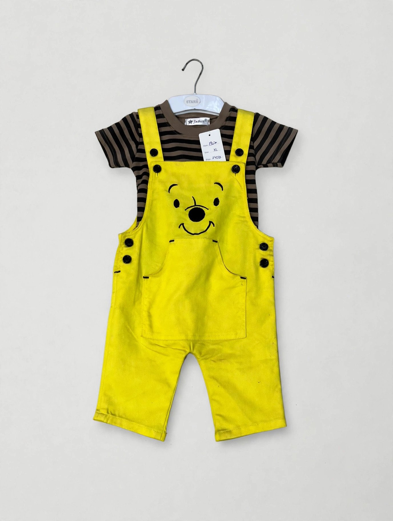Baby Yellow Smiley Dungaree Set with Striped T-Shirt – MR.DENIM