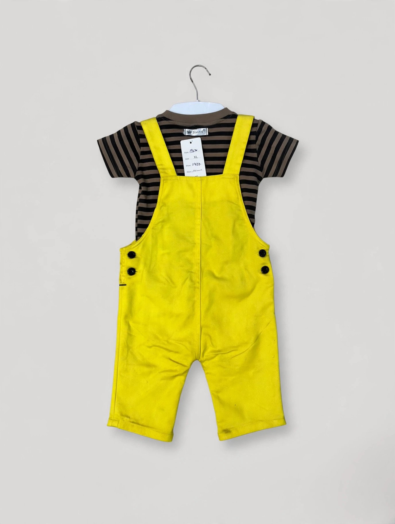 Baby Yellow Smiley Dungaree Set with Striped T-Shirt – MR.DENIM — alternate view