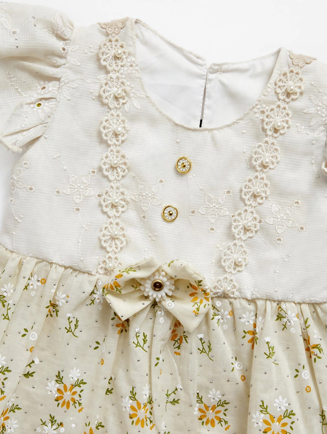 Baby Cream Floral Frock with Bow – MR.DENIM view 3