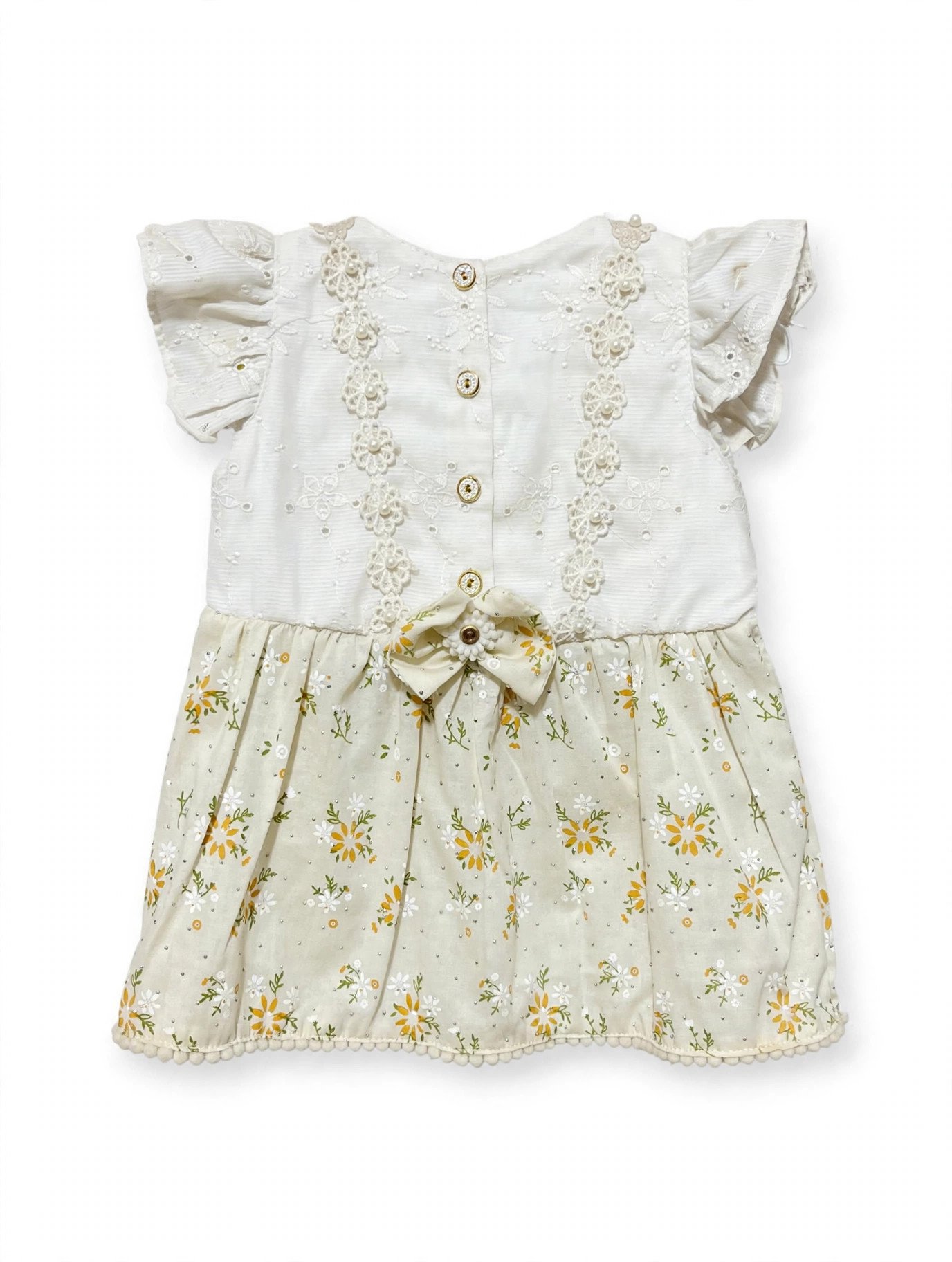 Baby Cream Floral Frock with Bow – MR.DENIM view 4