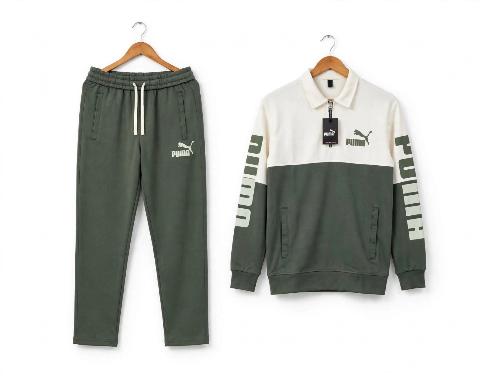 Men's Olive Two-Two-Tone Quarter-Zip Scuba Tracksuit — alternate view