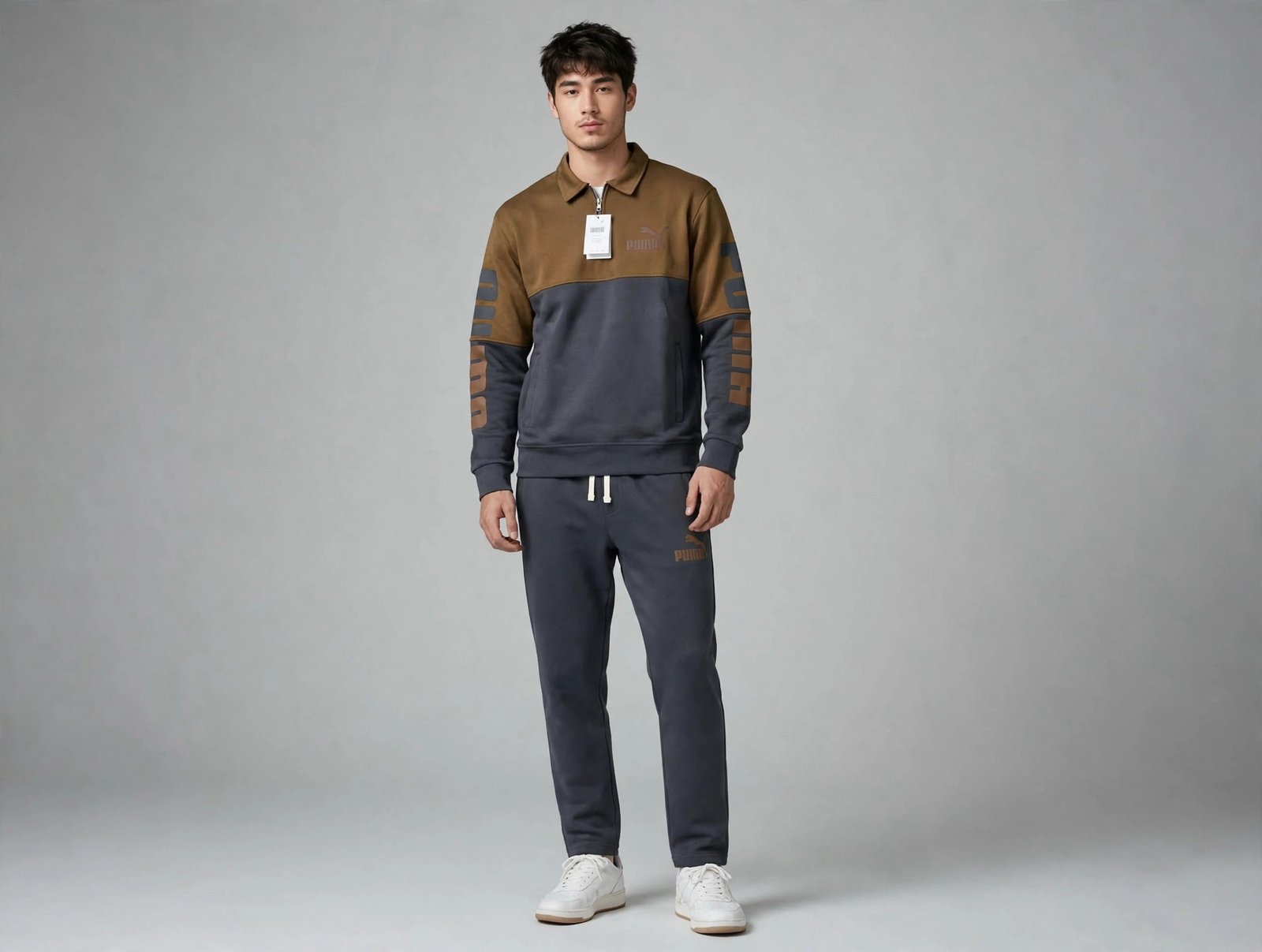 Men's Grey Two-Tone Quarter-Zip Scuba Tracksuit
