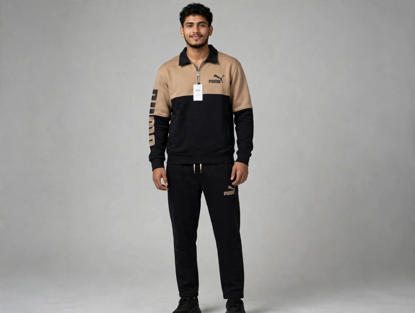 Men's Black Two-Tone Quarter-Zip Scuba Tracksuit