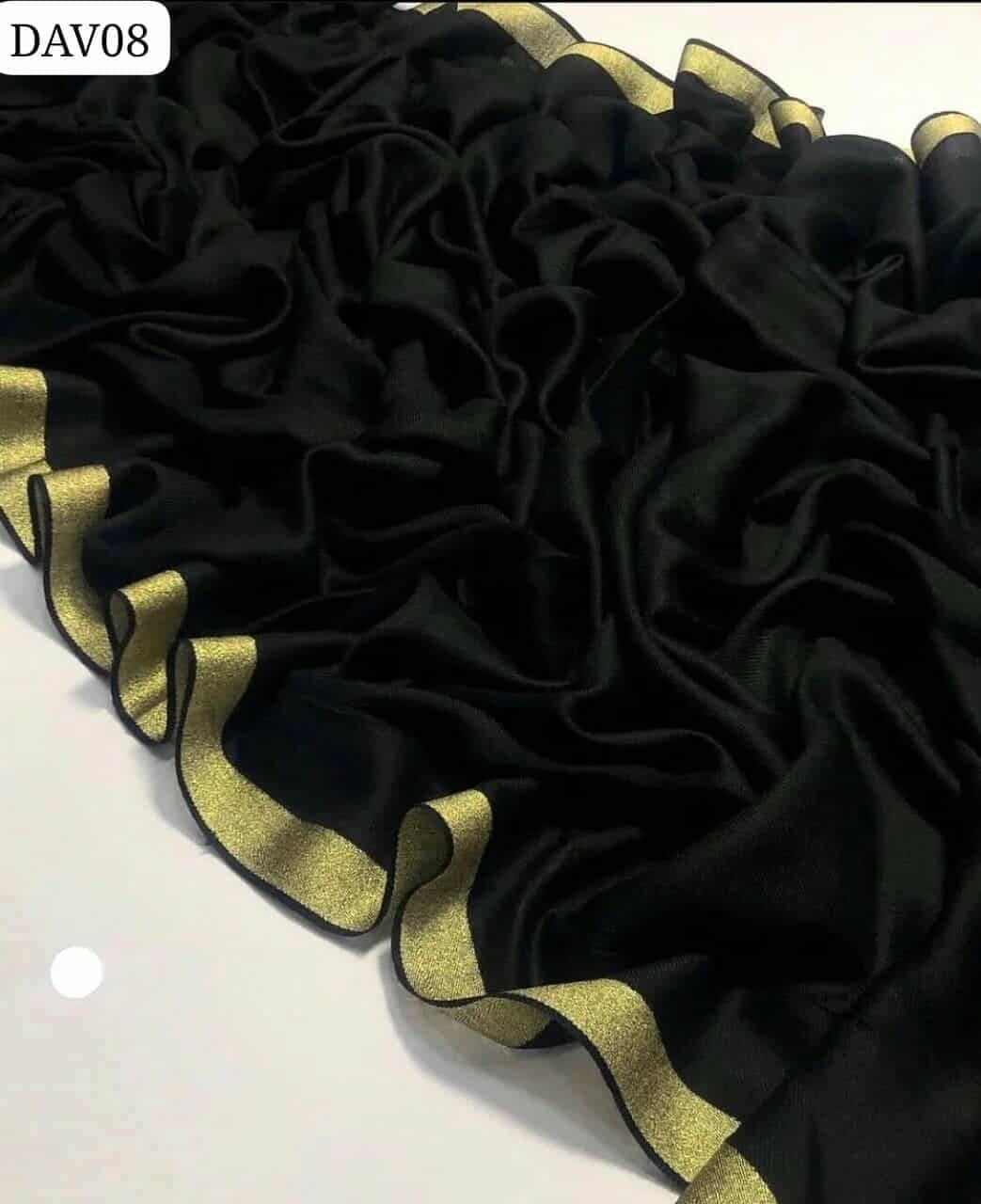 Luxury Black Pashmina Wool Shawl with Gold Tilla Border