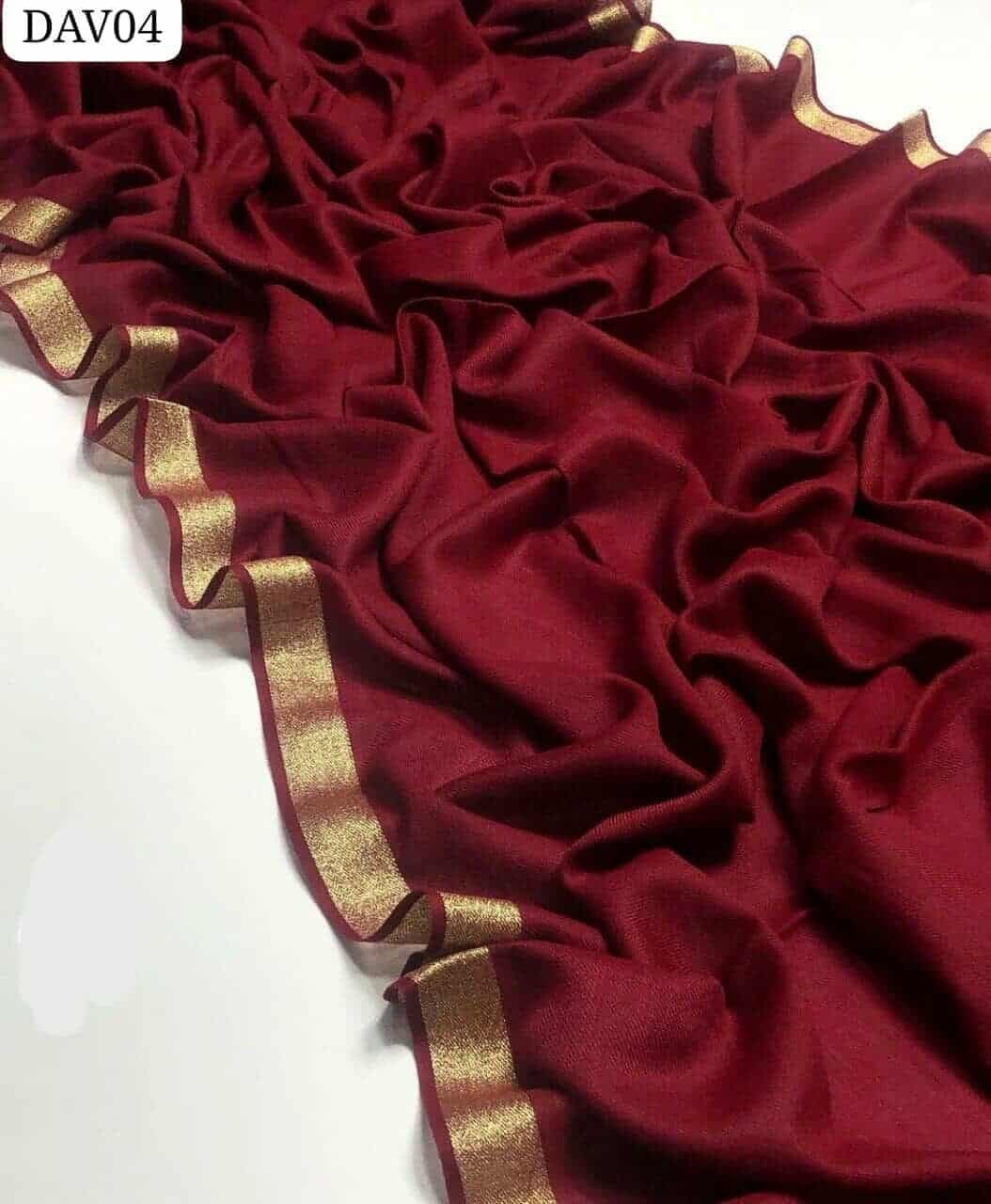 Luxury Maroon Pashmina Wool Shawl with Gold Tilla Border