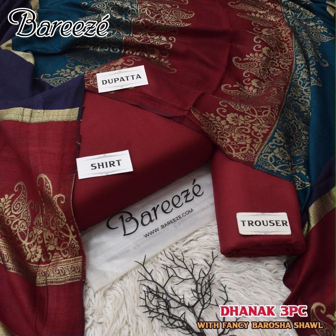 Maroon Plain Suit with 3D Barosha Shawl — Dhanak Wool 3PC — alternate view